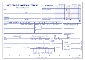 Used Vehicle Inventory Cards - 8" x 5 5/8"